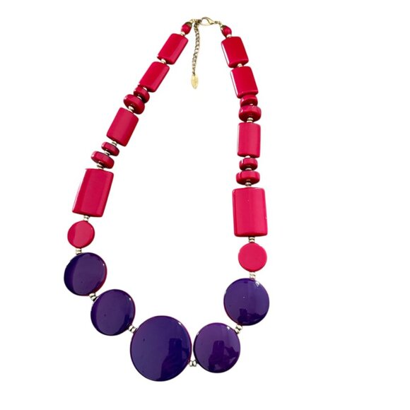 VTG COLDWATER CREEK LUCITE NECKLACE RETRO PINK PURPLE CIRCLES THICK DISCS 1990S - Picture 1 of 6